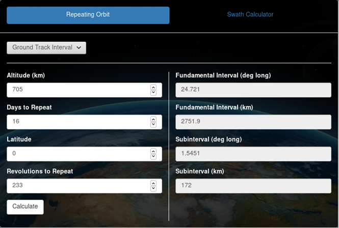 Figure 2: Ground track interval calculator